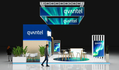 Render 3d de diseño de stands de feria