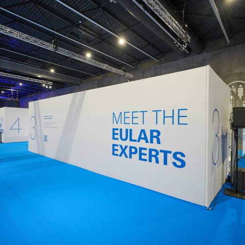Volumen blanco cerrado del área Consult the Expert con rotulación azul en EULAR 2025